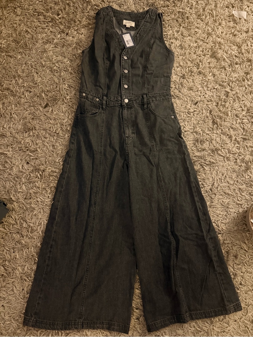 Universal Thread Black Sleeveless Wide-Leg Denim Jumpsuit